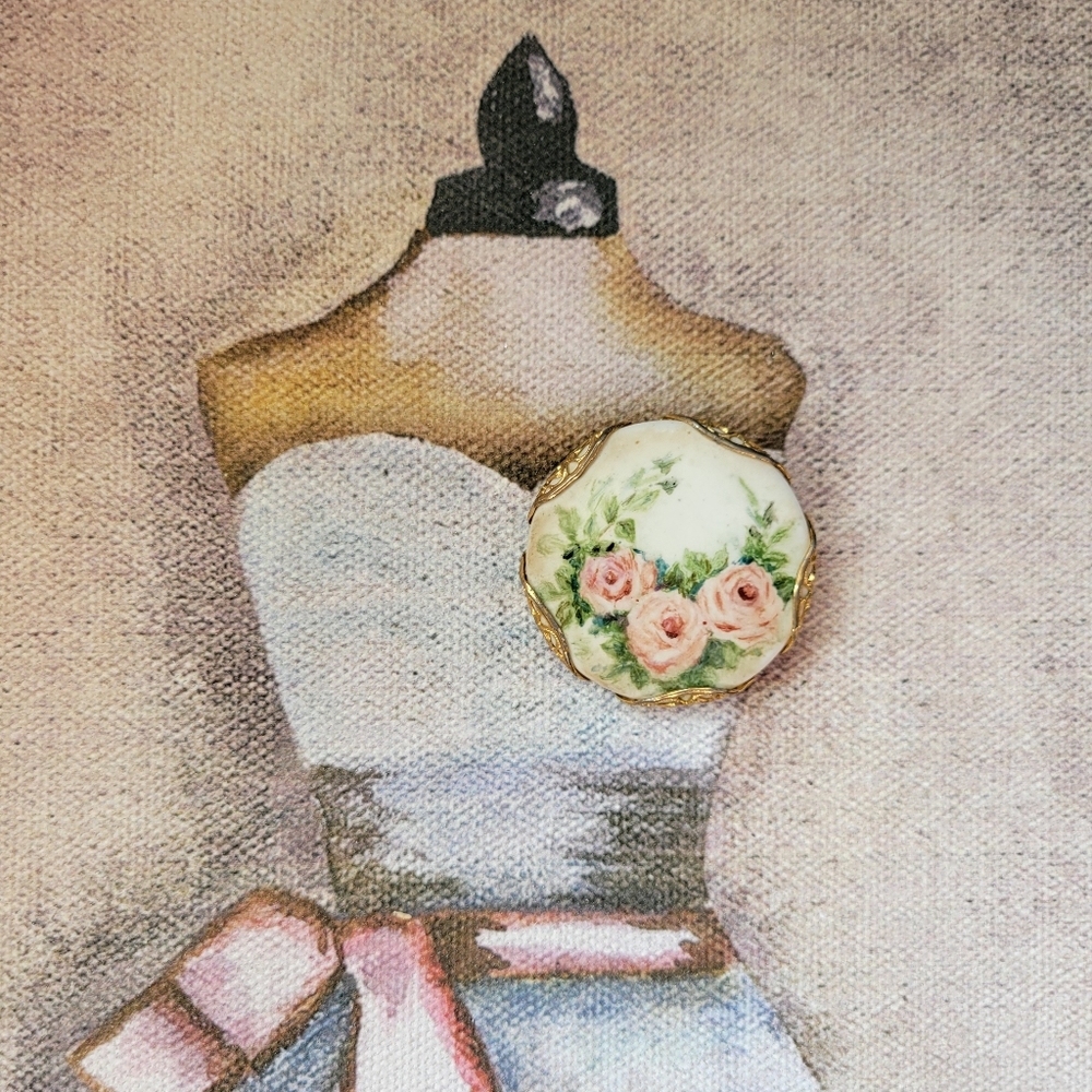 Painted Rose Brooch ~ Vintage ~ Shabby Chic ~ Pretty!